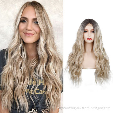 Ombre vendor wavy high quality heat resistant cheap lowest price curly premium black women synthetic wig with lace front